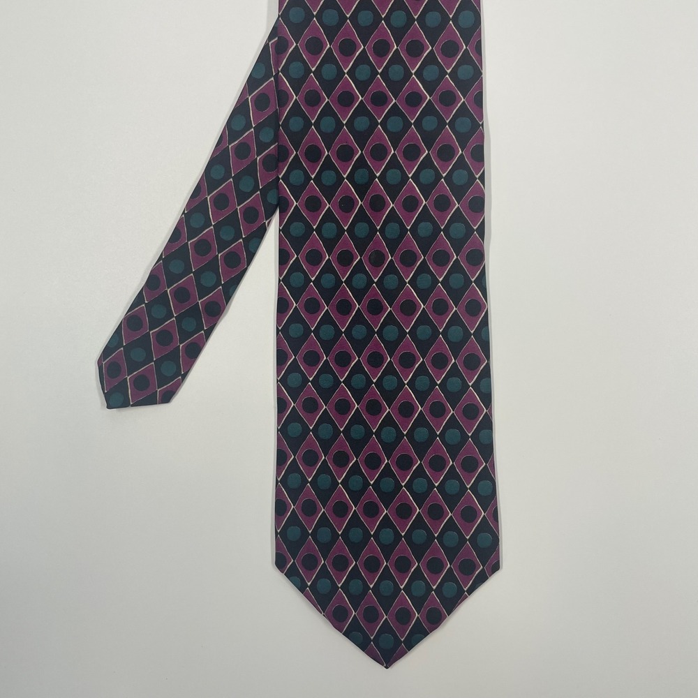 Sterling & Hunt Purple Teal Geometric Silk Necktie Mens OS